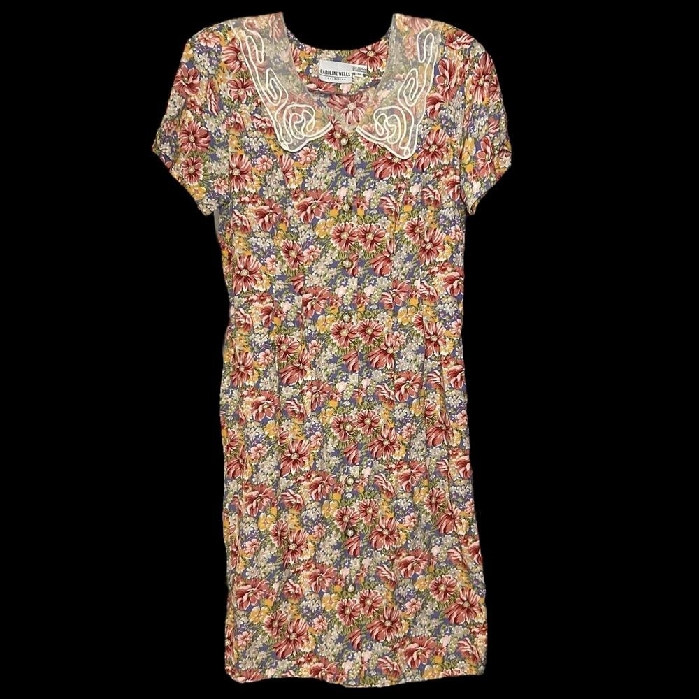 Vintage Cottagecore Floral Button Up Dress Size 10